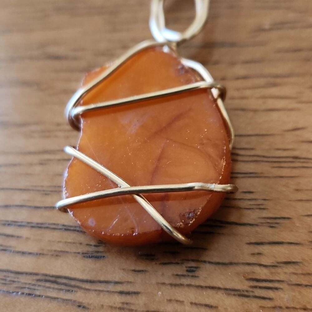 Gold aluminum wire wrapped Baltic Lithuanian amber pendant